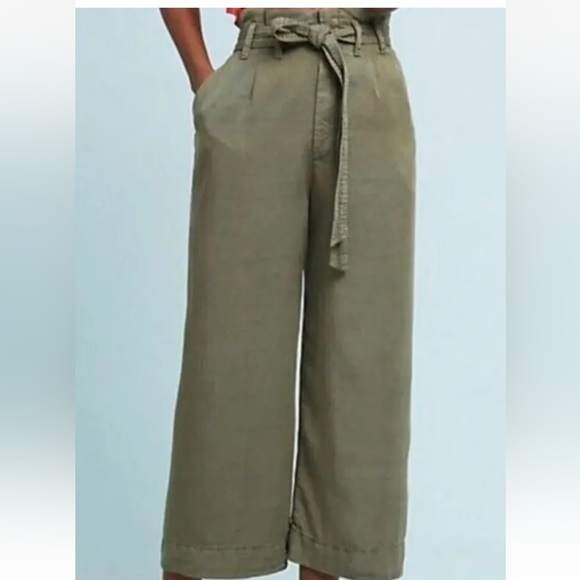 Anthropologie Olive Green Wide-Leg Trousers - Picture 1 of 7